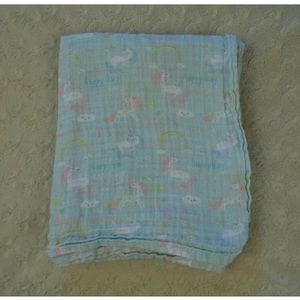 Modern Baby Unicorns Baby Swaddle Blanket Happy Day Blue Rainbow Cloud Muslin